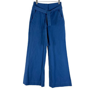 & Other Stories Pants Womens 2 Blue High Rise Crop Wide-Leg Waist Tie Cotton